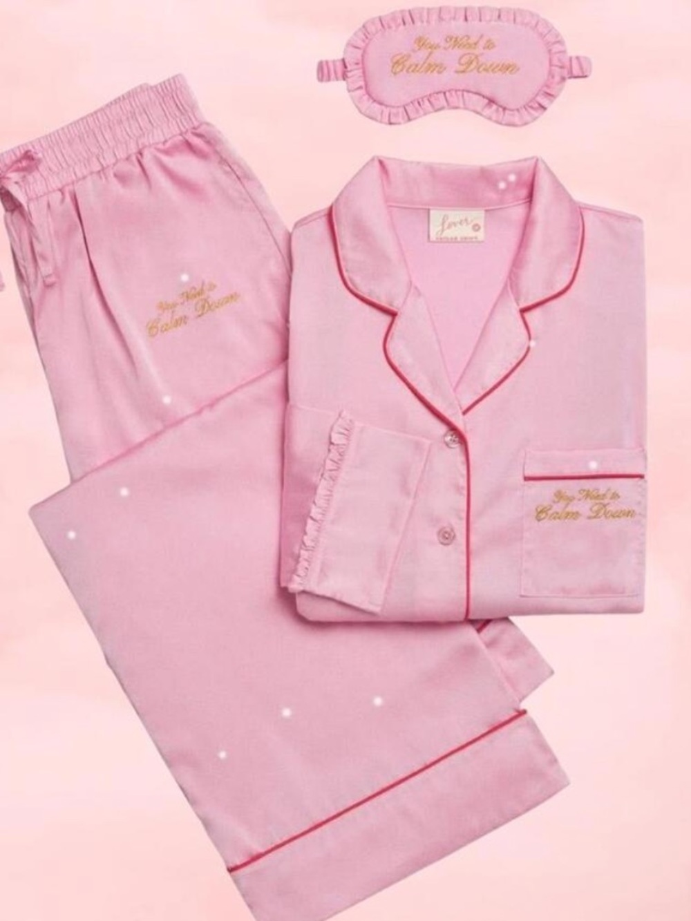 Taylor Swift Pink Satin Pajama Set with Eye Mask